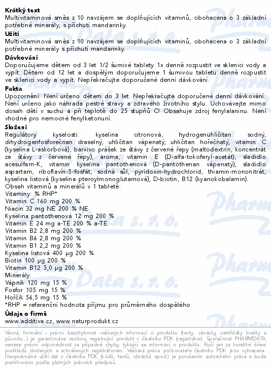 Additiva Multivitamin+mineral Mandarin.šum.tbl.20