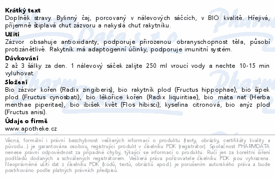 Apotheke BIO Hřejivý zázvor s rakytníkem čaj 20x2g