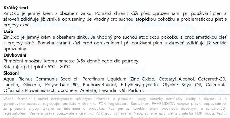 ZinOxid kožní ochranný krém 250g