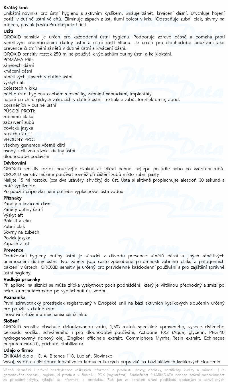 OROXID sensitiv roztok pro ústní hygienu 250ml