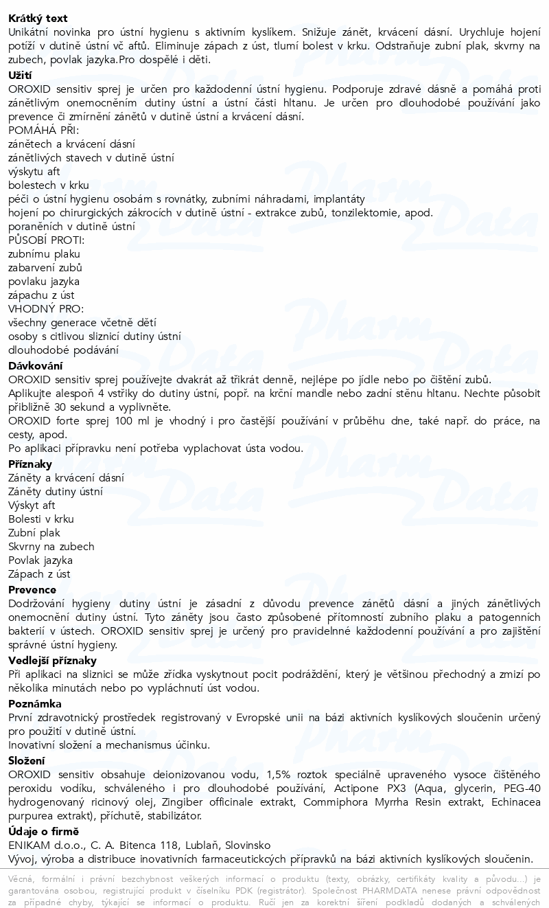 OROXID sensitiv sprej pro ústní hygienu 100ml