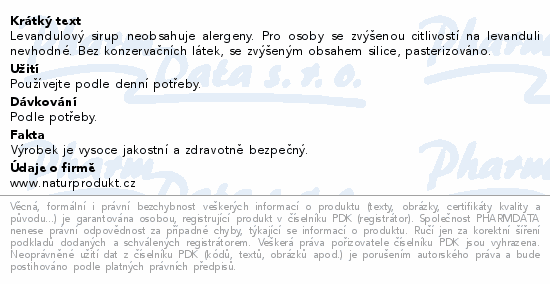 Naturprodukt sirup Levandulový 250ml