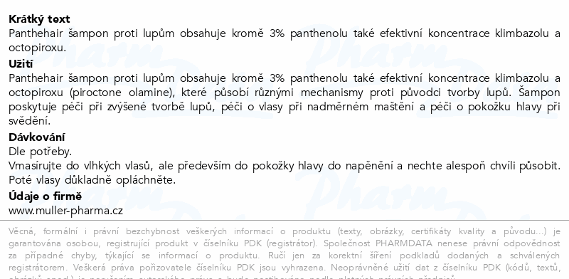PantheHair šampon proti lupům 200ml Dr.Müller