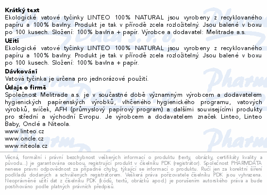 Linteo Vatové tyčinky papírové box 100ks