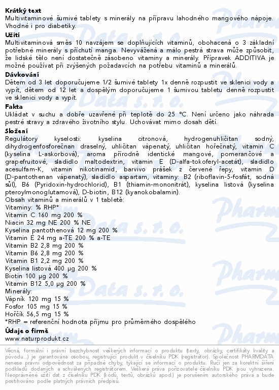 Additiva Multivitamin+mineral Mango šum.tbl.20