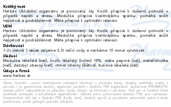 HERBEX lékárna Uklidnění organismu n.s.20x3g