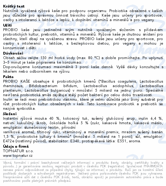 Topnatur Probio kaše banán s čokoládou 60g