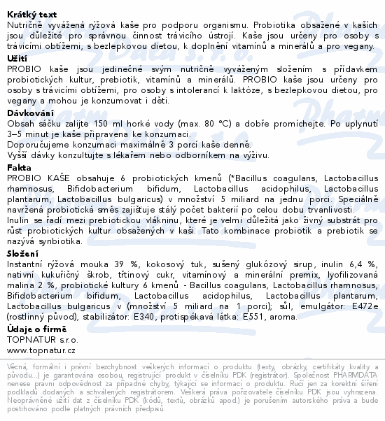 Topnatur Probio kaše malina 60g