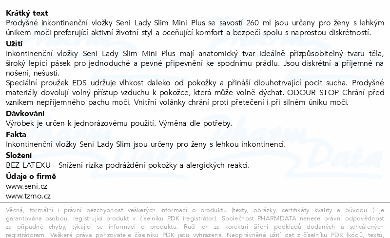 Seni Lady Slim inkontinenční vložky mini plus 20ks