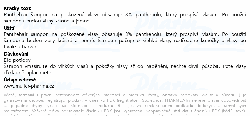 PantheHair šampon poškozené vlasy 200ml Dr.Müller