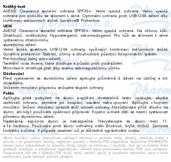 AVENE Cleanance Sun Sluneční ochrana SPF50+ 50ml