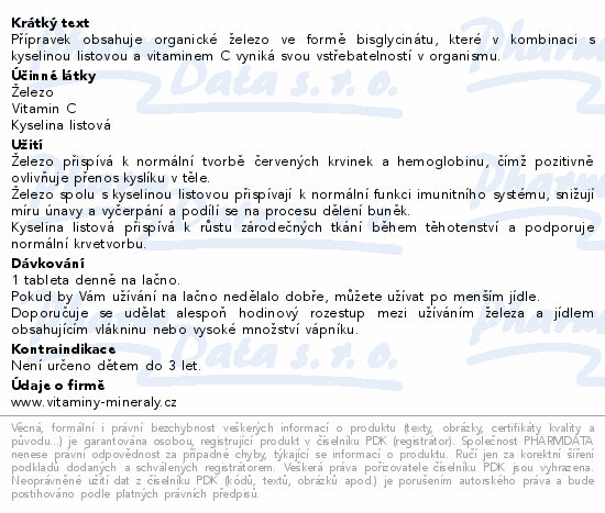 VitaHarmony Železo+kys.listová+vit.C tbl.60