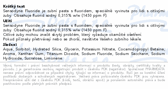 Sensodyne Fluoride zubní pasta 75ml