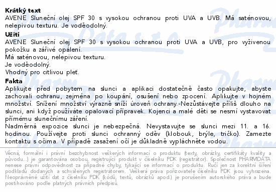 AVENE Sun Olej SPF30 200ml