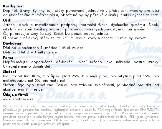 Apotheke Pohádkový dětský čaj PrůduškovýBIO20x1.5g