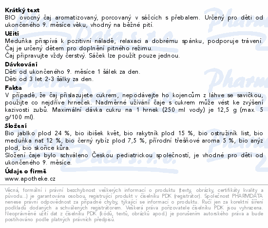 Apotheke Pohádkový dětský čaj Zahradní BIO 20x1.5g