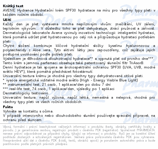 AVENE Hydrance Hydratační krém SPF30 40ml