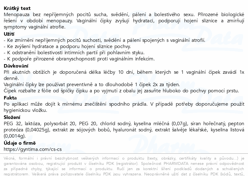 Fytofontana GYNTIMA Menopausa vag.čípky 10ks