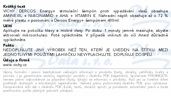 VICHY DERCOS Energy+ šampón náhradní náplň 400ml