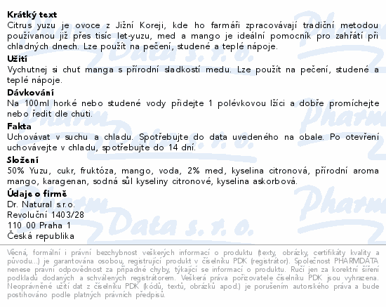 Dr.Natural YUZU+Med+Mango 580g