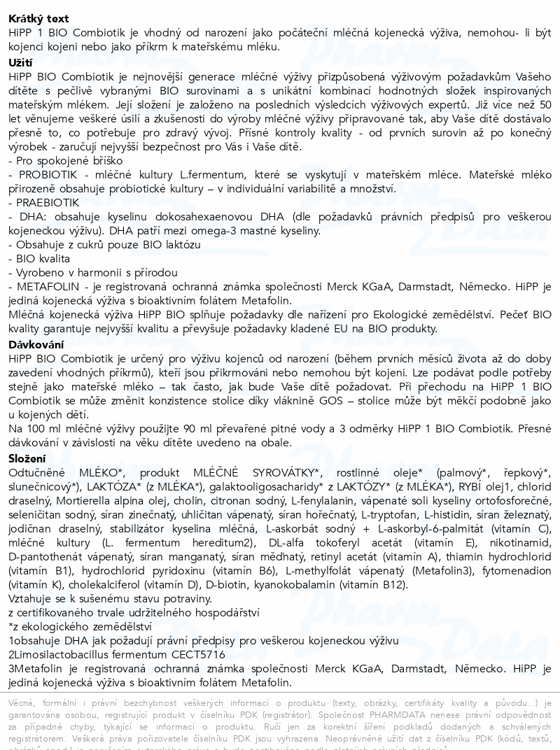 HiPP 1 Combiotik kojenecké mléko BIO 600g