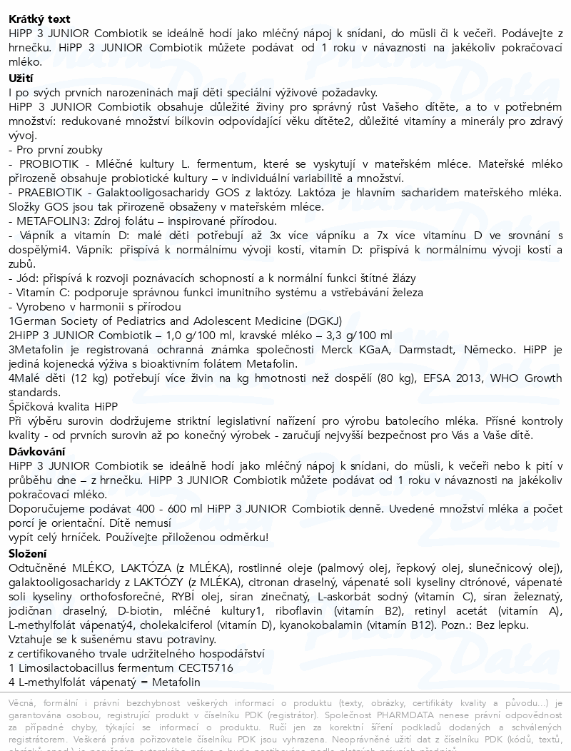 HiPP 3 Junior Combiotik mléčná výživa 600g