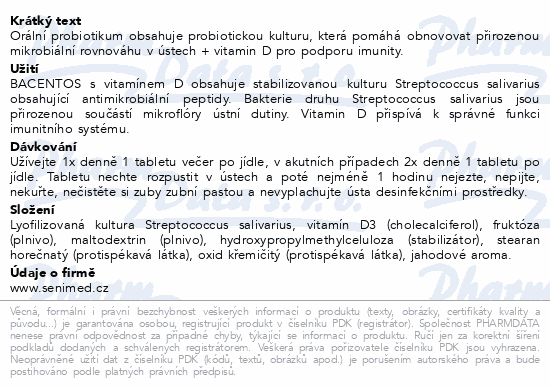 BACENTOS + vitamín D orální probiotikum tbl.30