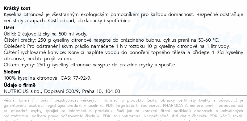 Kyselina citronová potravinářská kvalita 1000g