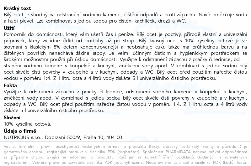 Bílý ocet 10% 1L