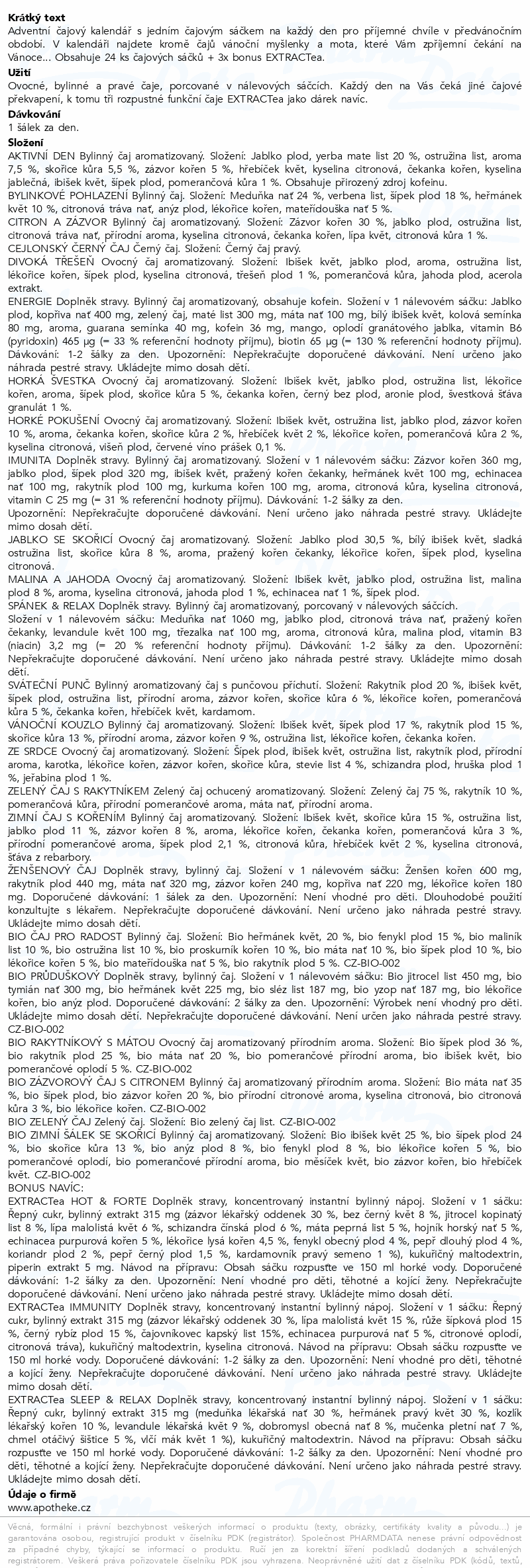 Apotheke Adventní kalendář čajových překvapení27ks
