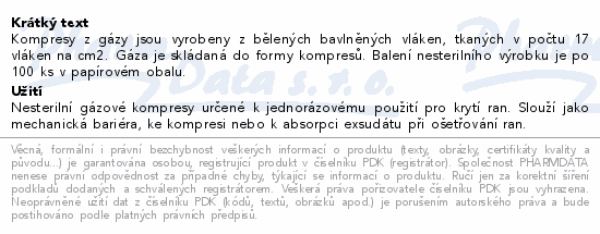 KOMPRES gáza nesterilní 8vr.17n.7.5x7.5cm 100ks