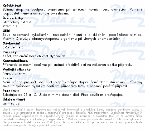 Sirup jitrocelový s vit.C 325g Galmed