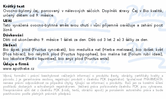 Apotheke BIO Dětský se šípkem běžné pití čaj 20x2g