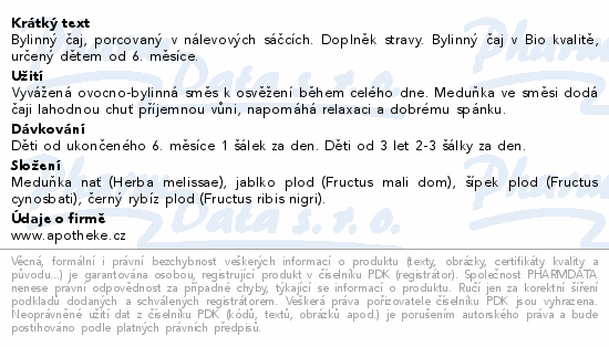 Apotheke BIO Dětský s meduň.dobrý spánek čaj 20x2g